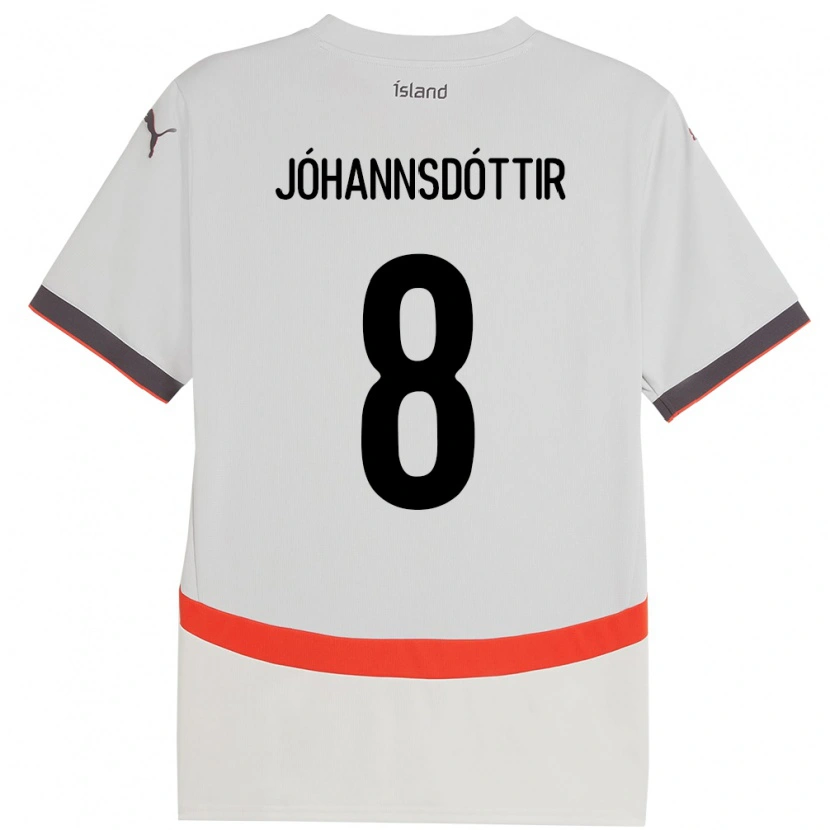 Danxen Uomo Maglia Islanda Alexandra Jóhannsdóttir #8 Bianco Kit Gara Away 24-26 Maglietta