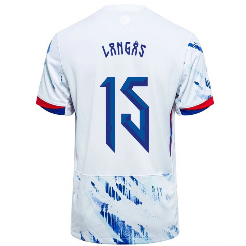 Danxen Uomo Maglia Norvegia Sondre Langås #15 Bianco Blu Kit Gara Away 24-26 Maglietta