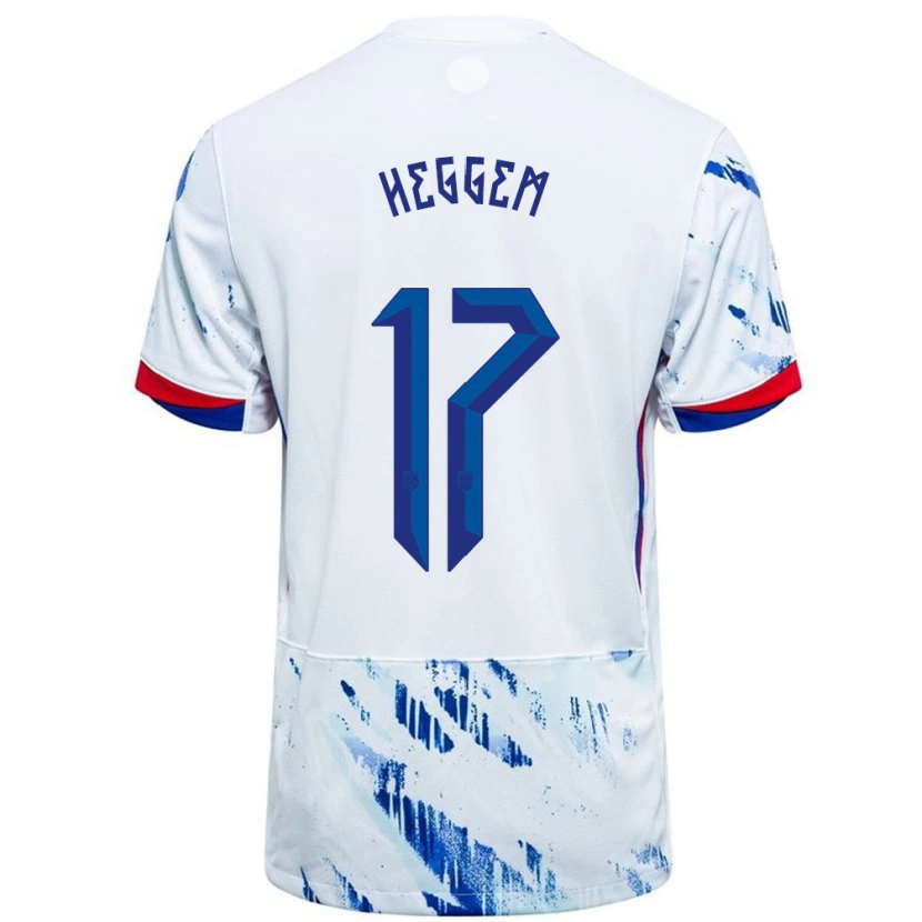 Danxen Uomo Maglia Norvegia Torbjørn Heggem #17 Bianco Blu Kit Gara Away 24-26 Maglietta
