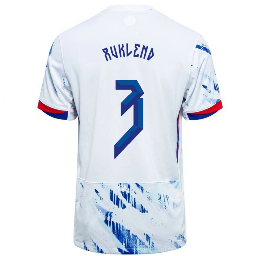 Danxen Uomo Maglia Norvegia Vetle Auklend #3 Bianco Blu Kit Gara Away 24-26 Maglietta