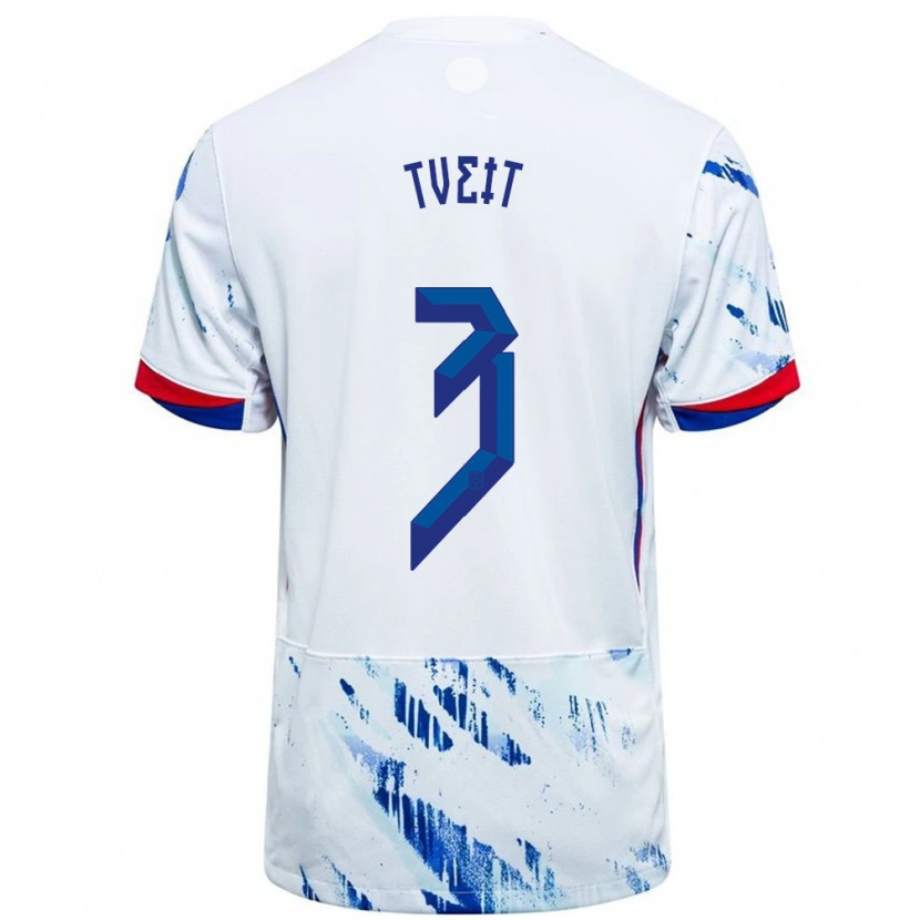 Danxen Uomo Maglia Norvegia Aksel Tveit #3 Bianco Blu Kit Gara Away 24-26 Maglietta