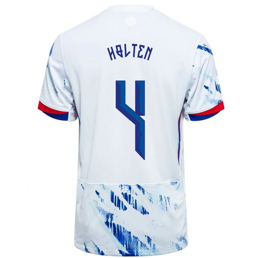 Danxen Uomo Maglia Norvegia Rasmus Holten #4 Bianco Blu Kit Gara Away 24-26 Maglietta