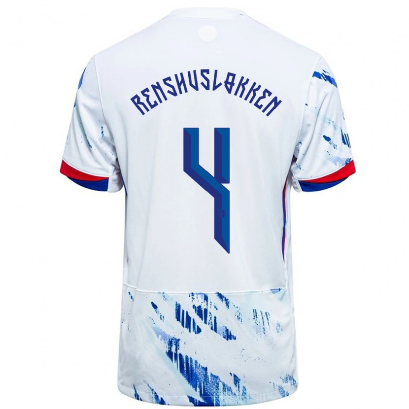 Danxen Uomo Maglia Norvegia Jesper Renshusløkken #4 Bianco Blu Kit Gara Away 24-26 Maglietta