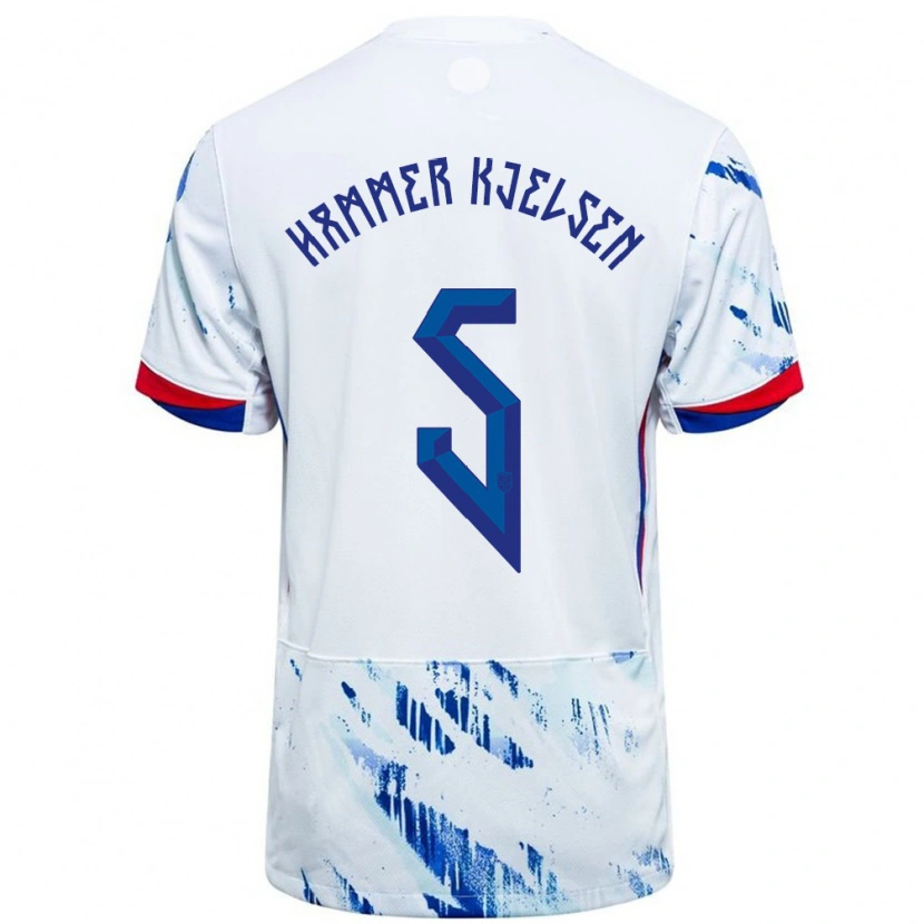 Danxen Uomo Maglia Norvegia Aleksander Hammer Kjelsen #5 Bianco Blu Kit Gara Away 24-26 Maglietta