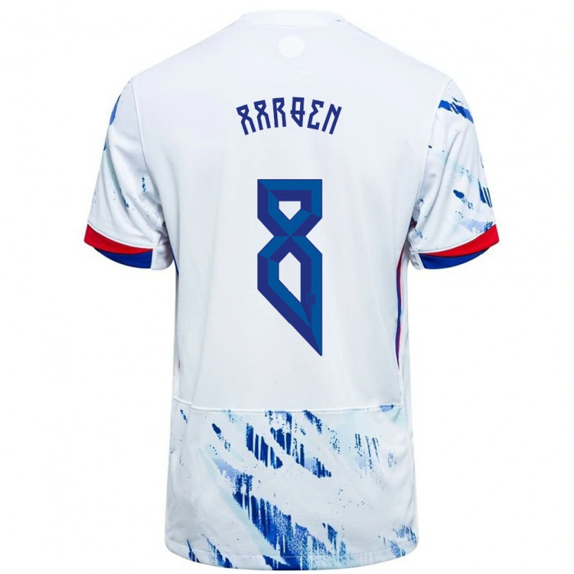 Danxen Uomo Maglia Norvegia Isak Hansen-Aarøen #8 Bianco Blu Kit Gara Away 24-26 Maglietta