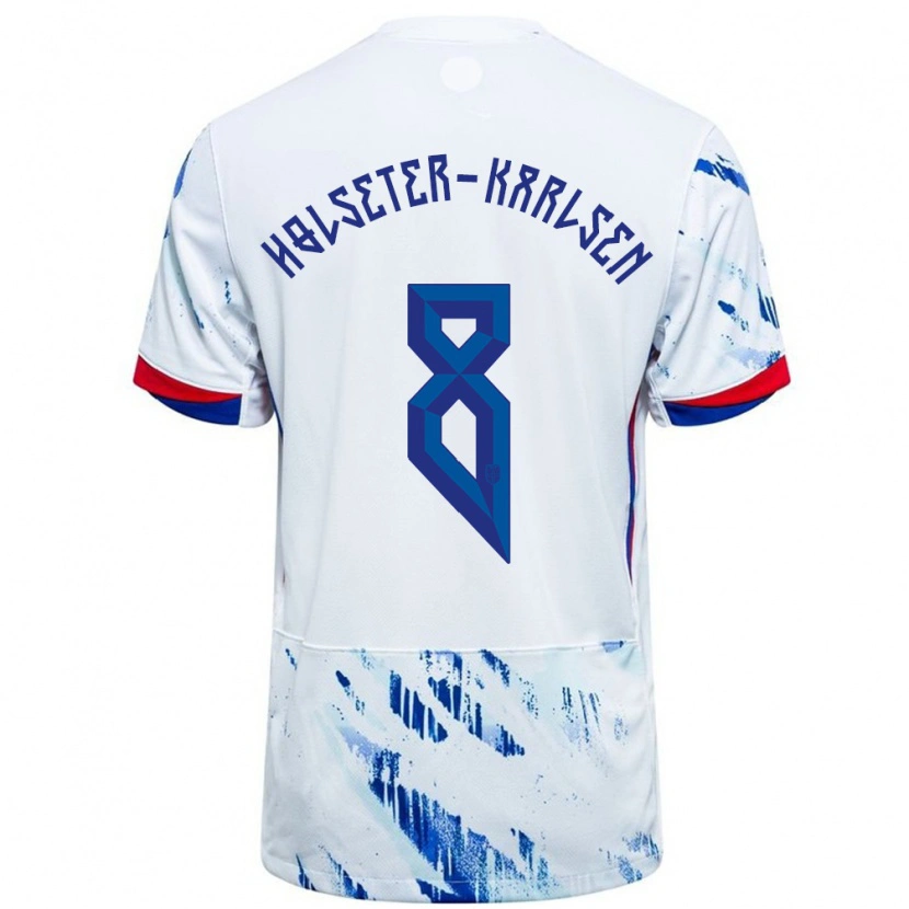 Danxen Uomo Maglia Norvegia Philip Holseter-Karlsen #8 Bianco Blu Kit Gara Away 24-26 Maglietta