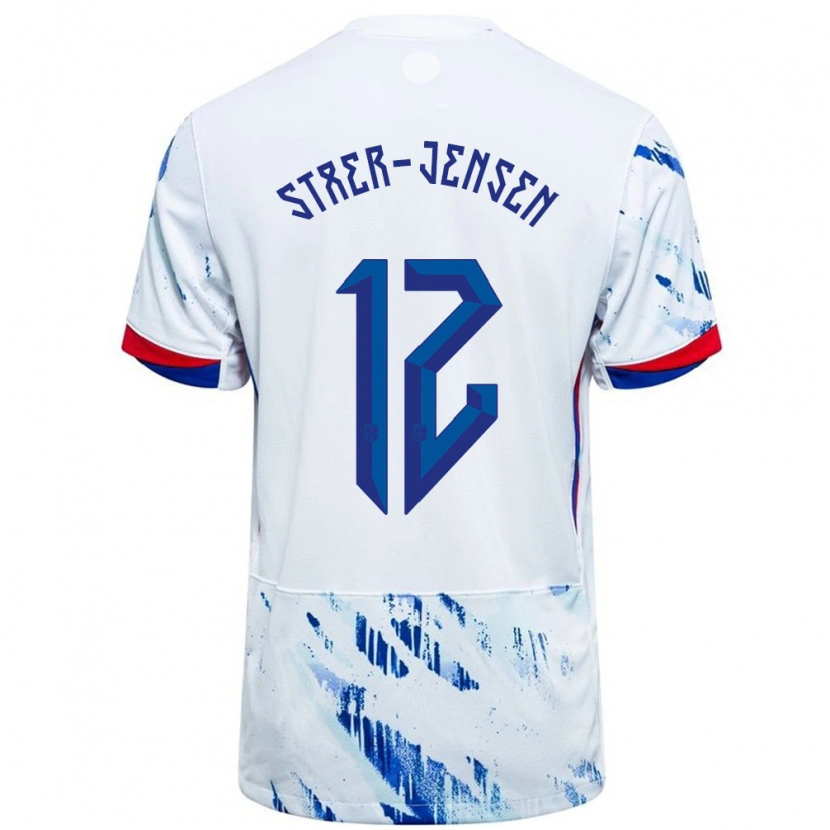 Danxen Uomo Maglia Norvegia Magnus Stær-Jensen #12 Bianco Blu Kit Gara Away 24-26 Maglietta