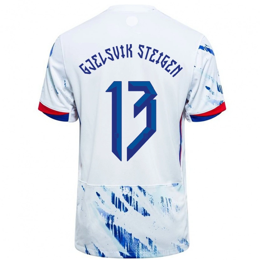Danxen Uomo Maglia Norvegia Rasmus Gjelsvik Steigen #13 Bianco Blu Kit Gara Away 24-26 Maglietta