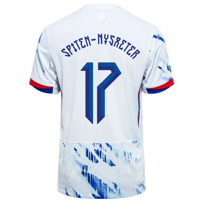 Danxen Uomo Maglia Norvegia Oskar Spiten-Nysæter #17 Bianco Blu Kit Gara Away 24-26 Maglietta