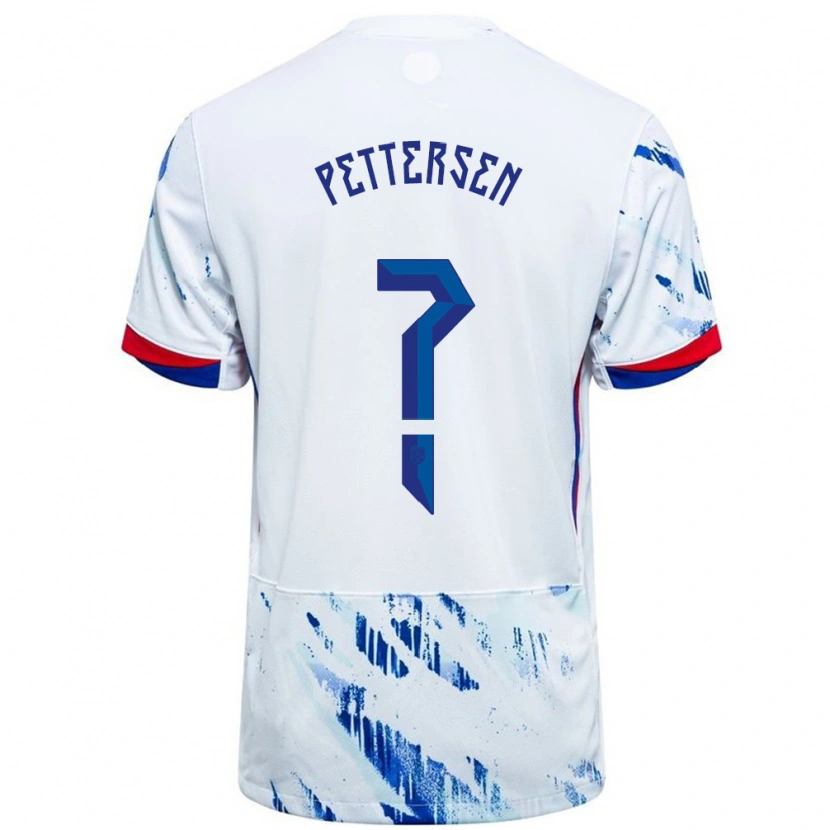 Danxen Uomo Maglia Norvegia Guro Pettersen #0 Bianco Blu Kit Gara Away 24-26 Maglietta