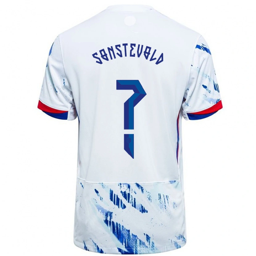 Danxen Uomo Maglia Norvegia Anja Sønstevold #0 Bianco Blu Kit Gara Away 24-26 Maglietta