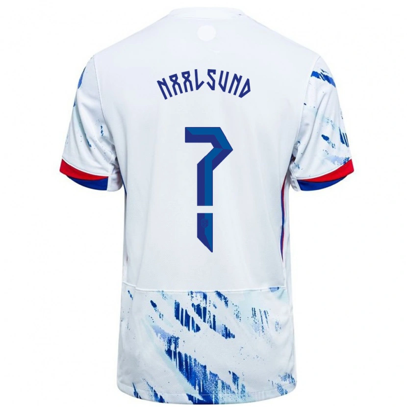 Danxen Uomo Maglia Norvegia Lisa Naalsund #0 Bianco Blu Kit Gara Away 24-26 Maglietta