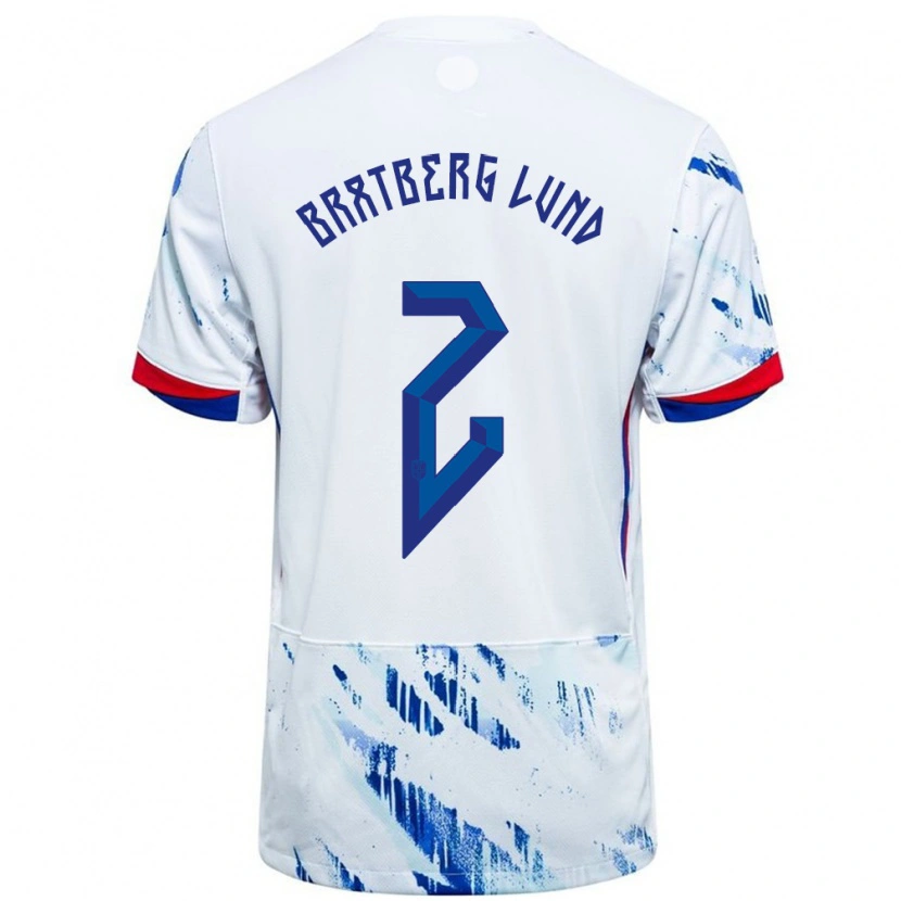Danxen Uomo Maglia Norvegia Marit Bratberg Lund #2 Bianco Blu Kit Gara Away 24-26 Maglietta