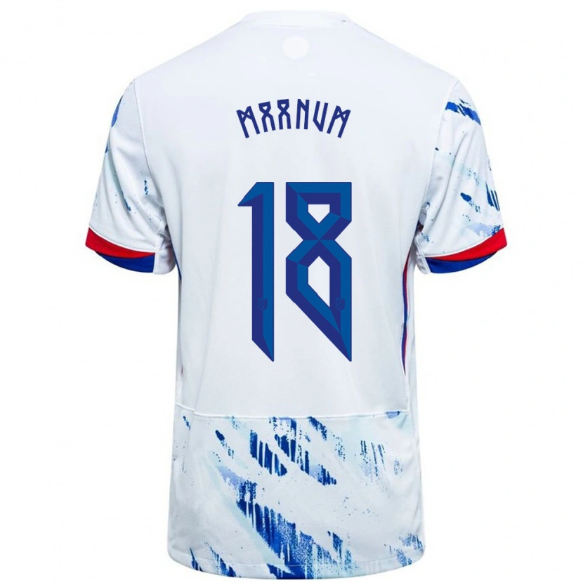 Danxen Uomo Maglia Norvegia Frida Maanum #18 Bianco Blu Kit Gara Away 24-26 Maglietta