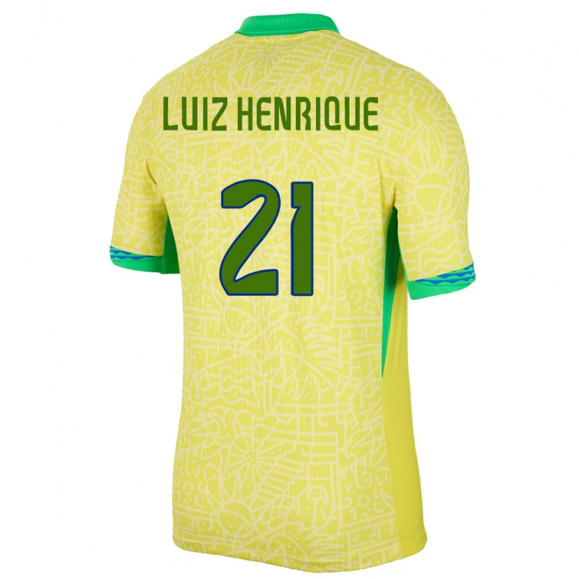 Danxen Donna Maglia Brasile Luiz Henrique #21 Giallo Kit Gara Home 24-26 Maglietta