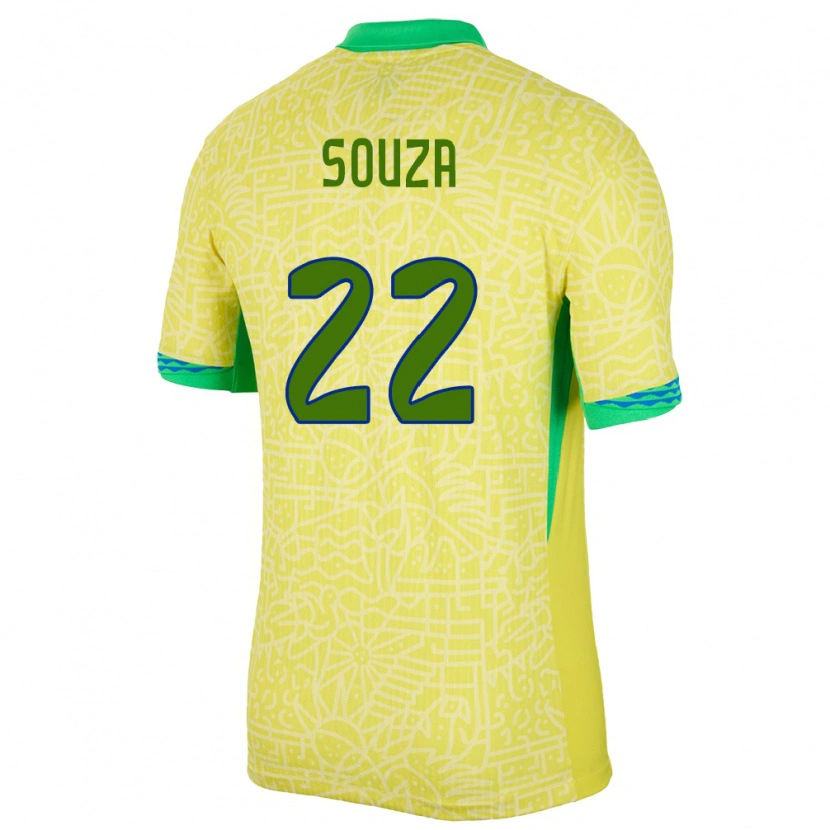 Danxen Donna Maglia Brasile Luiz Souza #22 Giallo Kit Gara Home 24-26 Maglietta