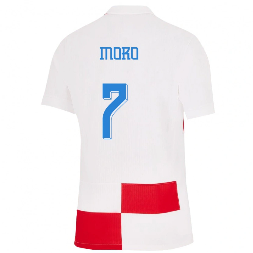 Danxen Donna Maglia Croazia Nikola Moro #7 Bianco Rosso Kit Gara Home 24-26 Maglietta