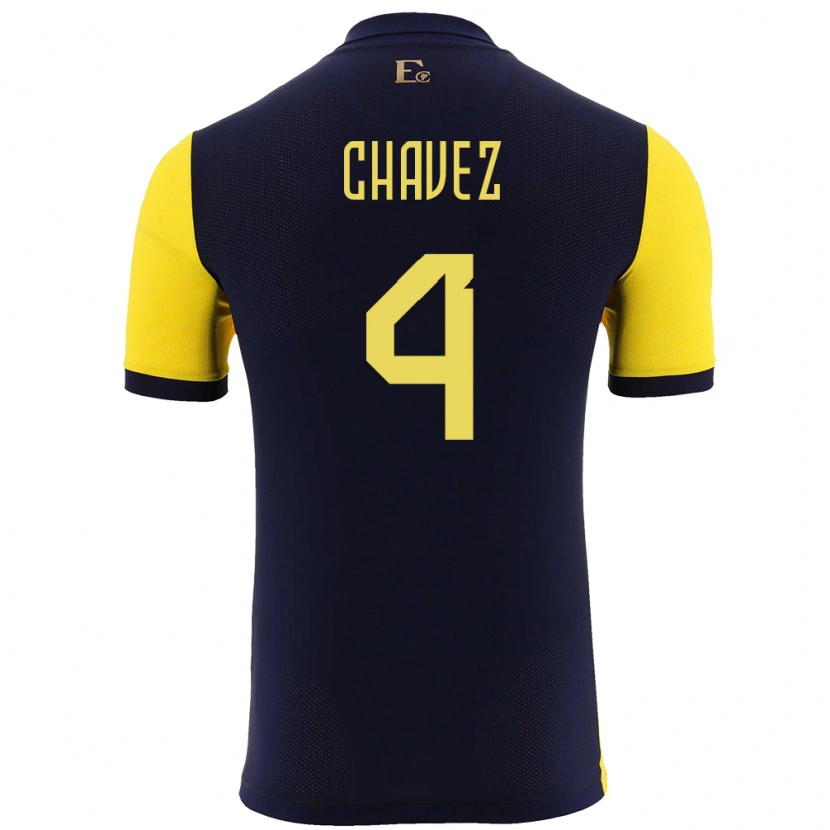 Danxen Donna Maglia Ecuador Jhoanner Chávez #4 Giallo Kit Gara Home 24-26 Maglietta