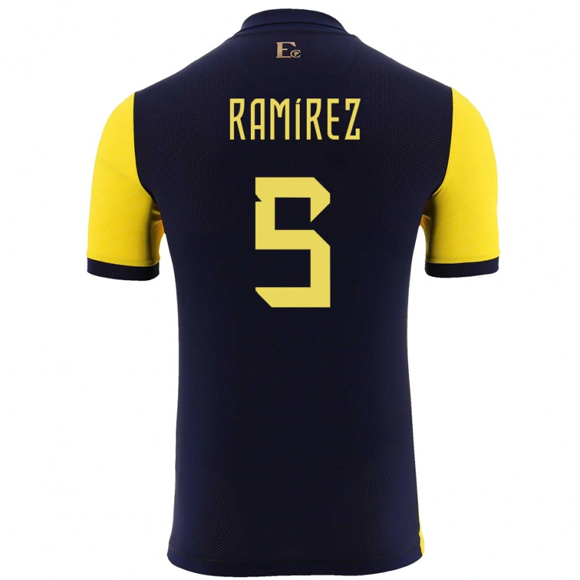 Danxen Donna Maglia Ecuador Cristian Ramírez #5 Giallo Kit Gara Home 24-26 Maglietta