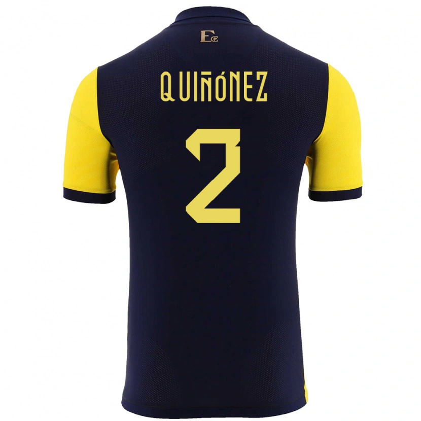 Danxen Donna Maglia Ecuador Óscar Quiñónez #2 Giallo Kit Gara Home 24-26 Maglietta