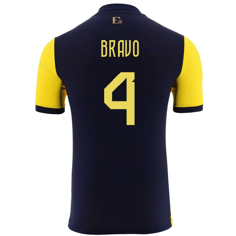 Danxen Donna Maglia Ecuador Jhon Bravo #4 Giallo Kit Gara Home 24-26 Maglietta