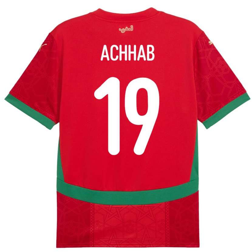 Danxen Donna Maglia Marocco Abdeslam Achhab #19 Rosso Kit Gara Home 24-26 Maglietta