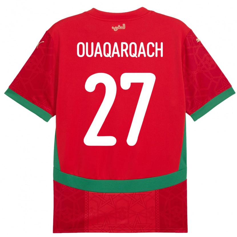 Danxen Donna Maglia Marocco Abdelkader Ouaqarqach #27 Rosso Kit Gara Home 24-26 Maglietta