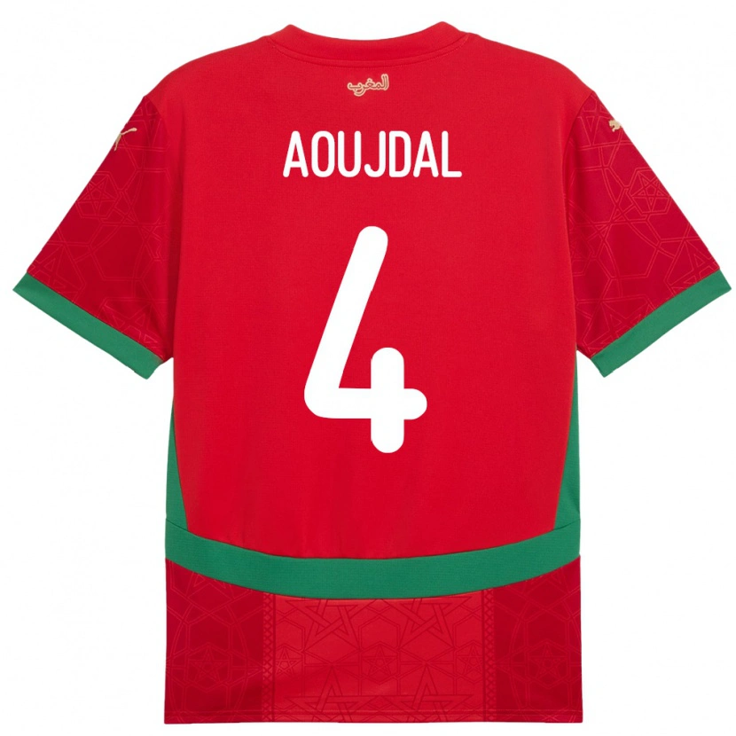 Danxen Donna Maglia Marocco Youssef Aoujdal #4 Rosso Kit Gara Home 24-26 Maglietta