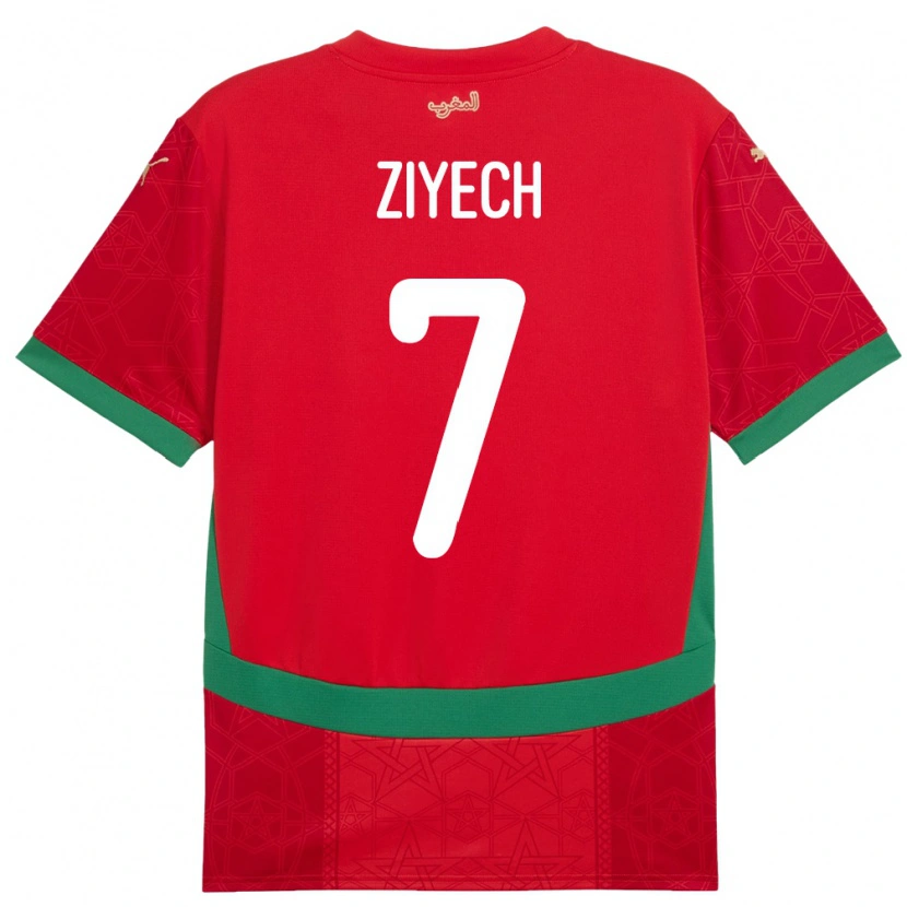 Danxen Donna Maglia Marocco Hakim Ziyech #7 Rosso Kit Gara Home 24-26 Maglietta