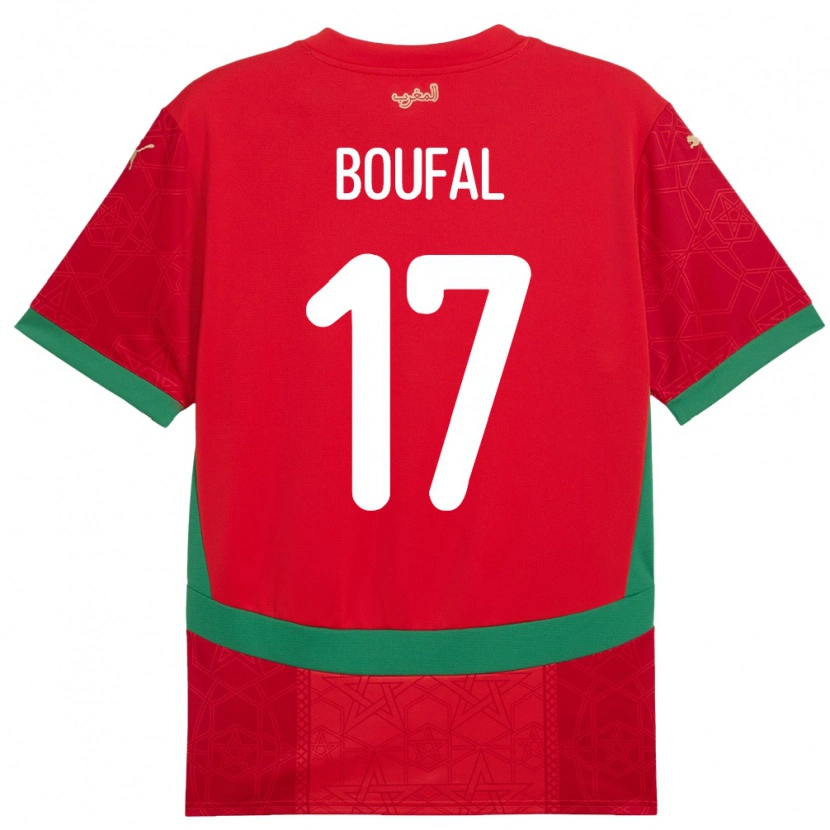 Danxen Donna Maglia Marocco Sofiane Boufal #17 Rosso Kit Gara Home 24-26 Maglietta