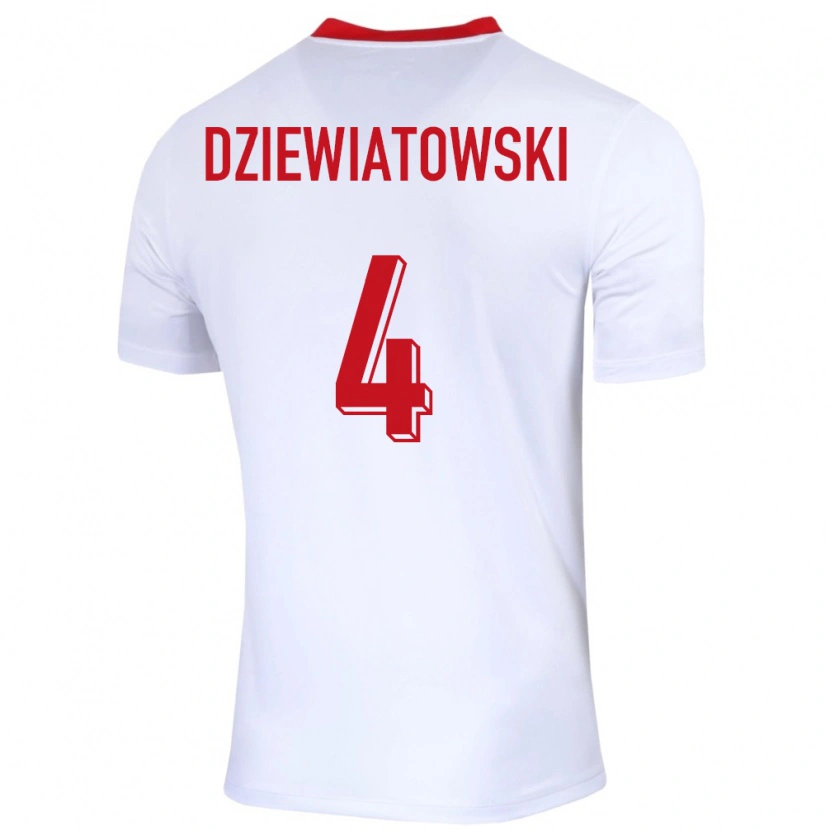Danxen Donna Maglia Polonia Mateusz Dziewiatowski #4 Bianco Kit Gara Home 24-26 Maglietta