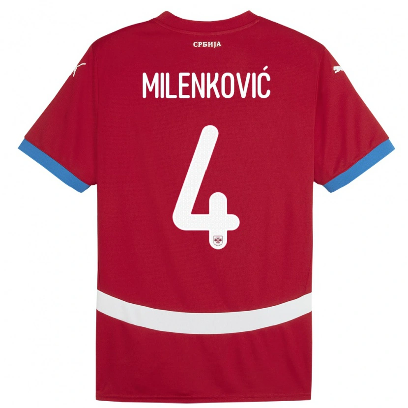 Danxen Donna Maglia Serbia Nikola Milenković #4 Rosso Kit Gara Home 24-26 Maglietta