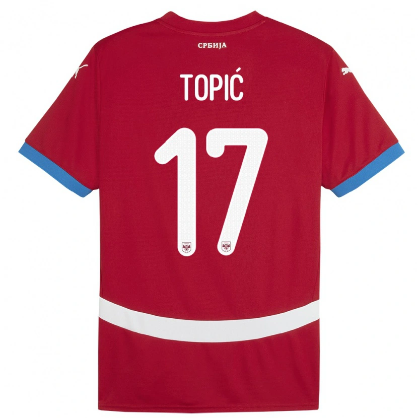 Danxen Donna Maglia Serbia Mirko Topić #17 Rosso Kit Gara Home 24-26 Maglietta