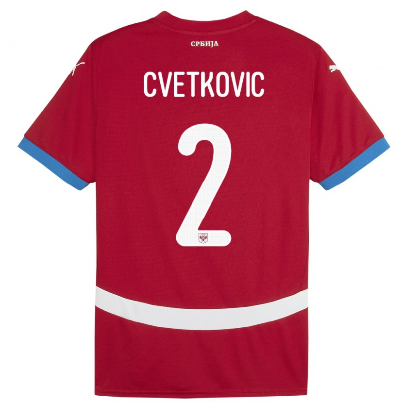 Danxen Donna Maglia Serbia Djordje Cvetkovic #2 Rosso Kit Gara Home 24-26 Maglietta