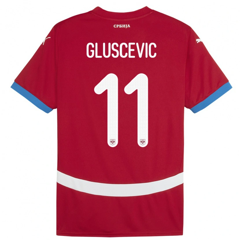 Danxen Donna Maglia Serbia Matija Gluscevic #11 Rosso Kit Gara Home 24-26 Maglietta