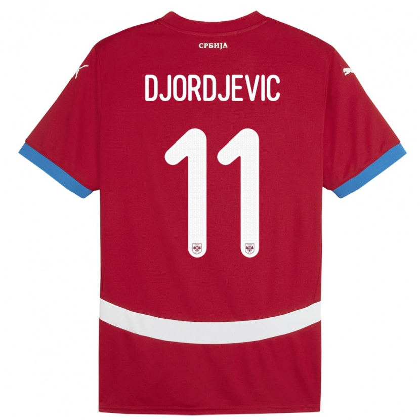 Danxen Donna Maglia Serbia Uros Djordjevic #11 Rosso Kit Gara Home 24-26 Maglietta