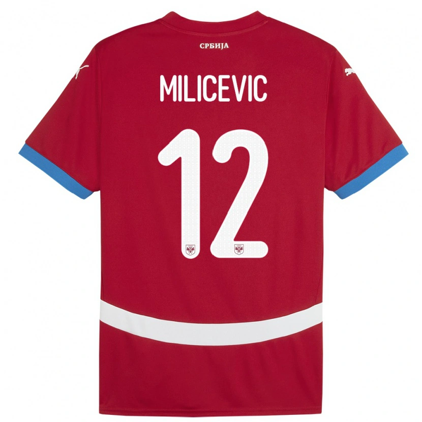 Danxen Donna Maglia Serbia Marko Milicevic #12 Rosso Kit Gara Home 24-26 Maglietta