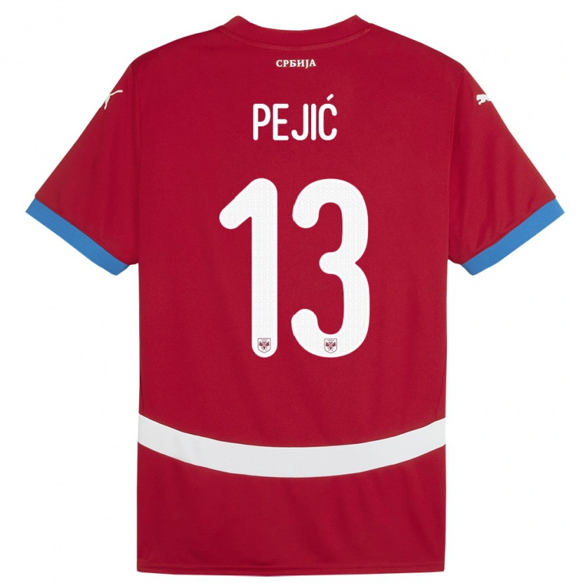 Danxen Donna Maglia Serbia Danilo Pejić #13 Rosso Kit Gara Home 24-26 Maglietta