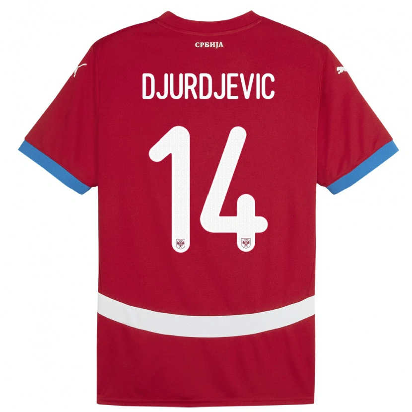 Danxen Donna Maglia Serbia Vukasin Djurdjevic #14 Rosso Kit Gara Home 24-26 Maglietta