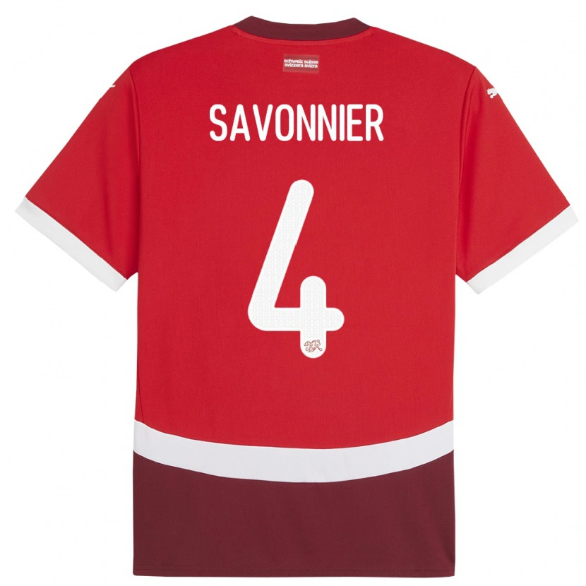 Danxen Donna Maglia Svizzera Nelson Savonnier #4 Rosso Kit Gara Home 24-26 Maglietta