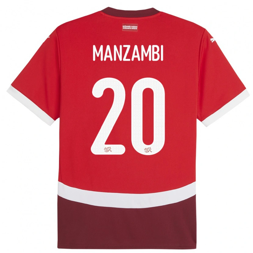 Danxen Donna Maglia Svizzera Johan Manzambi #20 Rosso Kit Gara Home 24-26 Maglietta