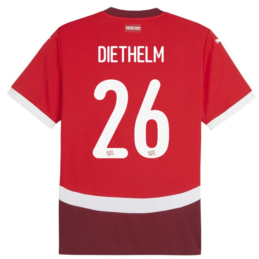 Danxen Donna Maglia Svizzera Thierry Diethelm #26 Rosso Kit Gara Home 24-26 Maglietta
