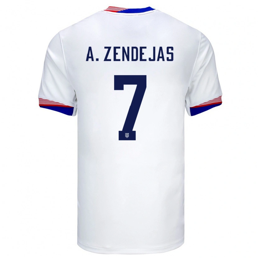 Danxen Donna Maglia Stati Uniti Álex Zendejas #7 Bianco Kit Gara Home 24-26 Maglietta
