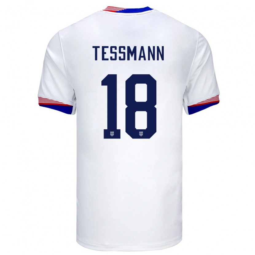 Danxen Donna Maglia Stati Uniti Tanner Tessmann #18 Bianco Kit Gara Home 24-26 Maglietta