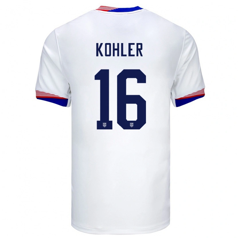 Danxen Donna Maglia Stati Uniti Ethan Kohler #16 Bianco Kit Gara Home 24-26 Maglietta