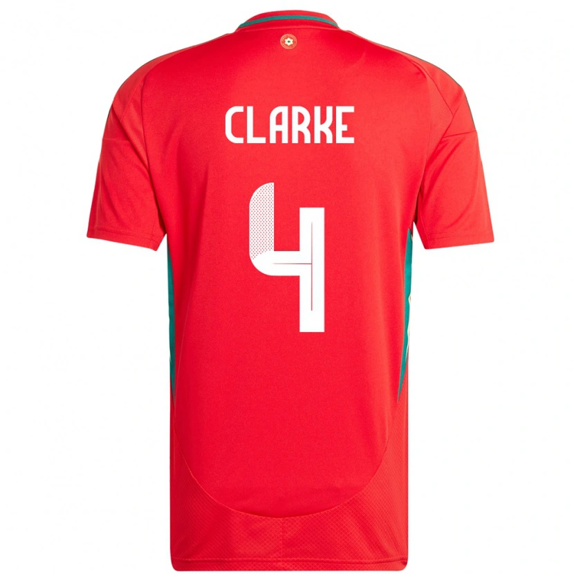 Danxen Donna Maglia Galles Brayden Clarke #4 Rosso Kit Gara Home 24-26 Maglietta