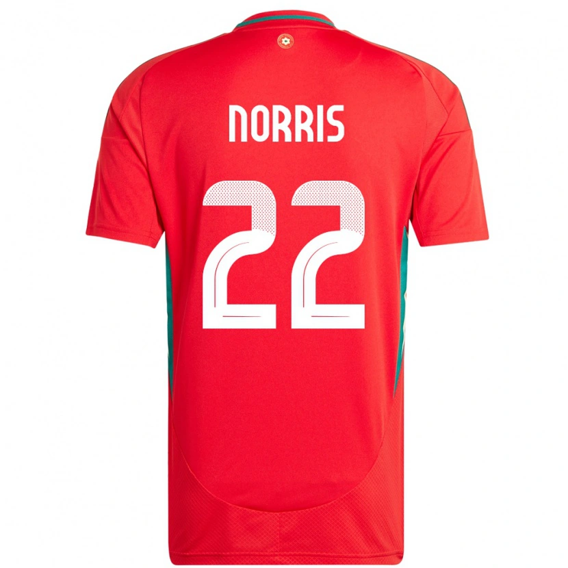 Danxen Donna Maglia Galles Jacob Norris #22 Rosso Kit Gara Home 24-26 Maglietta
