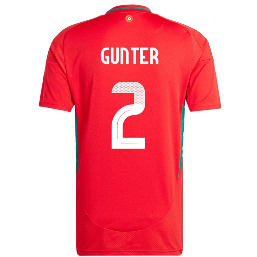 Danxen Donna Maglia Galles Chris Gunter #2 Rosso Kit Gara Home 24-26 Maglietta