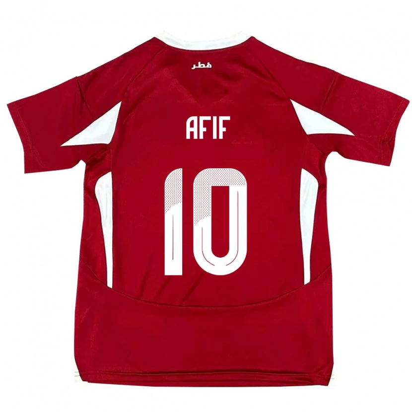 Danxen Donna Maglia Qatar Akram Afif #10 Rosso Kit Gara Home 24-26 Maglietta