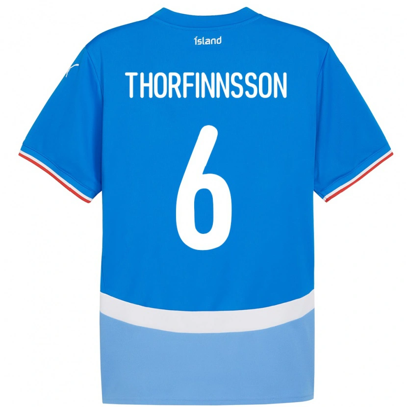 Danxen Donna Maglia Islanda Mikael Máni Thorfinnsson #6 Blu Kit Gara Home 24-26 Maglietta